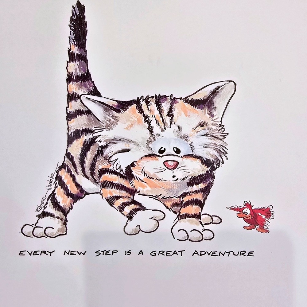 VTG 90s Robert Marble Signed Cat Print Every New Step Is A Great Adventure 10x8" - Picture 8 of 13